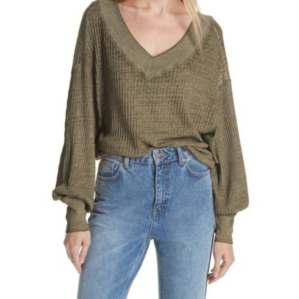 Free People Southside Thermal in Cindered Olive Women Cotton Polyester Size XS